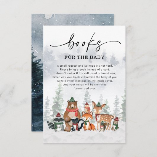 雪の冬の森の動物のブックリクエスト エンクロージャーカード (正面/裏面)