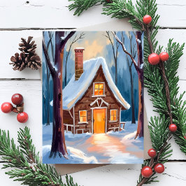 雪の冬の森の小屋 クリスマス