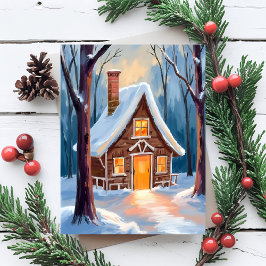 雪の冬の森の小屋 クリスマス
