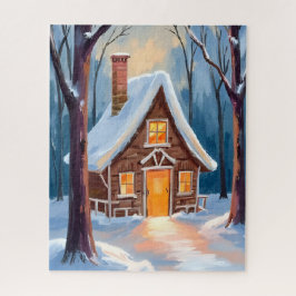 雪の冬の森の小屋 クリスマス ジグソーパズル
