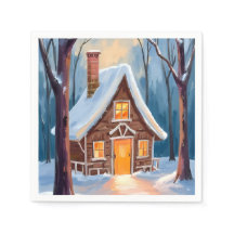 雪の冬の森の小屋 クリスマス