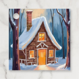 雪の冬の森の小屋 クリスマス フェイバータグ