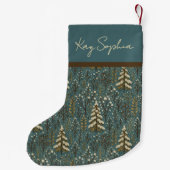 雪の冬の森の木々 パターン 名入れカスタム スモールクリスマスストッキング (裏面)
