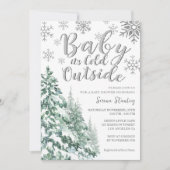 雪の冬の森の水の色グレー赤ちゃんシャワー 招待状 (正面)