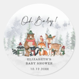 雪の冬の森の男の子の赤ちゃんシャワー ラウンドシール