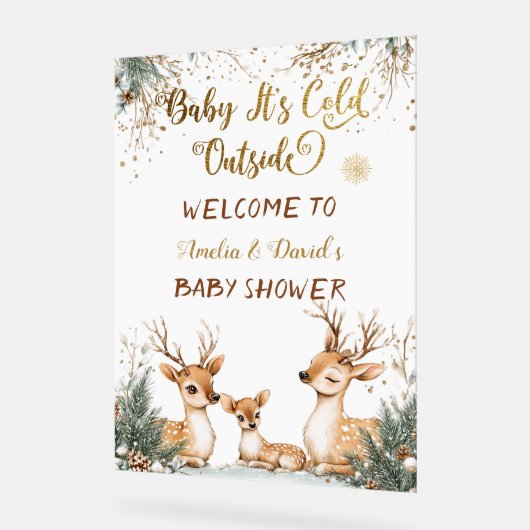 雪の冬の森の赤ちゃんシャワー歓迎サイン アクリルサイン (傾斜)