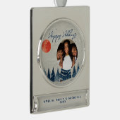 雪の冬の森の雪の結晶ホリデーフォト シルバープレートバナーオーナメント (右)