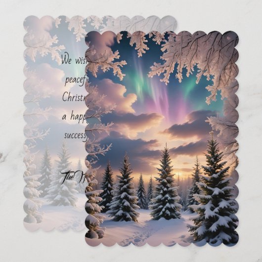 雪の冬の森、氷の結晶、オーロラ (正面/裏面)