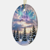雪の冬の森、氷の結晶、北の光 セラミックオーナメント (左)