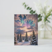 雪の冬の森、氷の結晶、北の光 ポストカード (スタンド正面)