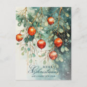 雪の冬の植物学&オーナメントクリスマス シーズンポストカード (正面)