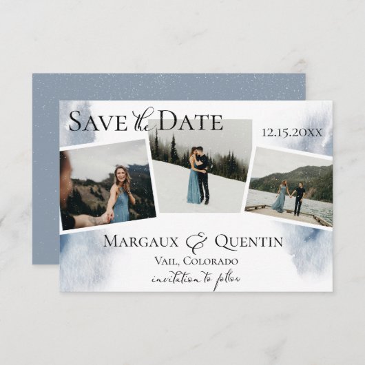雪の冬の水の色の洗い写真の日付を保存 案内状 (正面/裏面)
