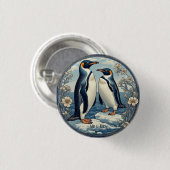 雪の冬の氷河ブルーペンギンのMr & Mrs カップル 缶バッジ (正面&裏面)