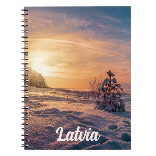 雪の冬の海岸に沈む夕日 ノートブック (正面)