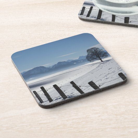 雪の冬の田舎の風景の写真 コースター (左側)
