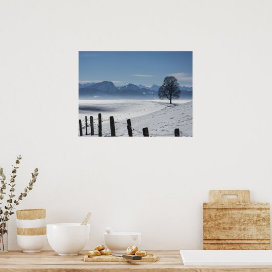 雪の冬の田舎の風景の写真 ポスター (キッチン)