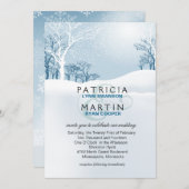雪の冬の結婚式 - アイスブルー 招待状 (正面/裏面)