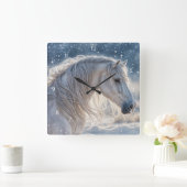 雪の冬の美しい馬 スクエア壁時計 (ホーム)