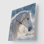 雪の冬の美しい馬 スクエア壁時計 (傾斜)