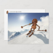 雪の冬の葉書の上のアコーン小妖精や小人スキー ポストカード (正面/裏面)