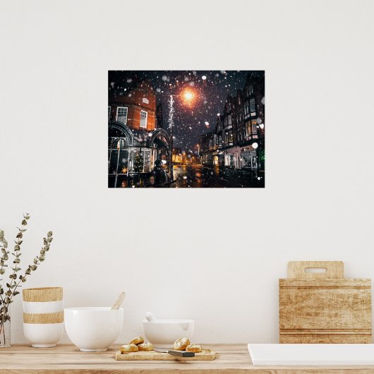 雪の冬の街並みJPG街並みレジデンスパー ポスター (キッチン)