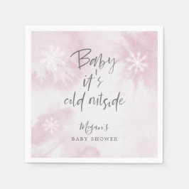 雪の冬の赤ちゃんシャワーピンクの水色 スタンダードカクテルナプキン