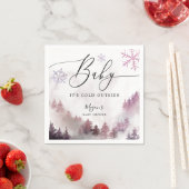 雪の冬の赤ちゃんシャワーピンクの雪片 スタンダードカクテルナプキン (インサイチュ)