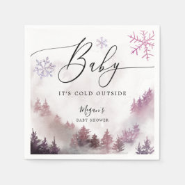 雪の冬の赤ちゃんシャワーピンクの雪片 スタンダードカクテルナプキン