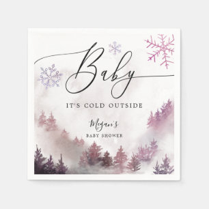 雪の冬の赤ちゃんシャワーピンクの雪片 スタンダードカクテルナプキン