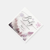 雪の冬の赤ちゃんシャワーピンクの雪片 スタンダードカクテルナプキン (角)