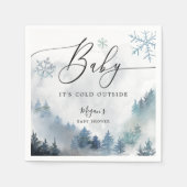 雪の冬の赤ちゃんシャワーブルースノーフレーク スタンダードカクテルナプキン (正面)