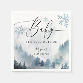 雪の冬の赤ちゃんシャワーブルースノーフレーク スタンダードカクテルナプキン