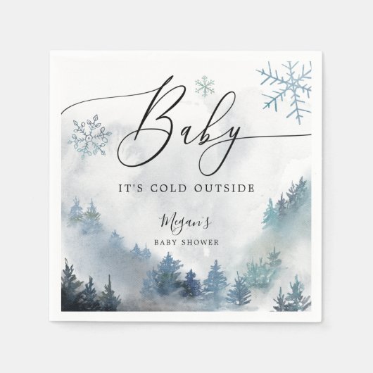雪の冬の赤ちゃんシャワーブルースノーフレーク スタンダードカクテルナプキン (正面)