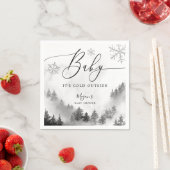 雪の冬の赤ちゃんシャワー灰色の雪の結晶 スタンダードカクテルナプキン (インサイチュ)