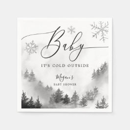 雪の冬の赤ちゃんシャワー灰色の雪の結晶 スタンダードカクテルナプキン