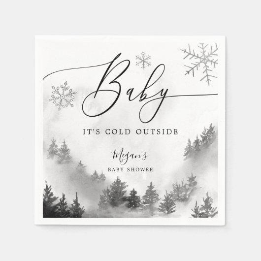 雪の冬の赤ちゃんシャワー灰色の雪の結晶 スタンダードカクテルナプキン (正面)