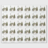 雪の冬の農場の水の色パインクリスマスツリー ラッピングペーパー (フラット)