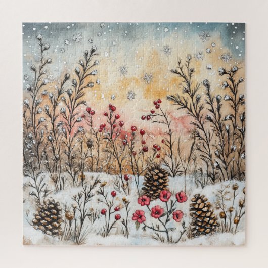 雪の冬の野の花パズル ジグソーパズル (縦)