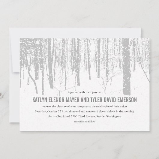 ©雪の冬の霜の降りた森の冬の結婚式の招待状 招待状 (正面)