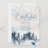 雪の冬の風景の少年の赤ちゃんシャワー 招待状 (正面)