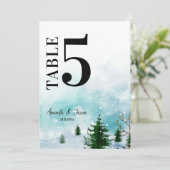 雪の冬の魔法ブルー結婚ハーズのテーブル番号 サンキューカード (スタンド正面)