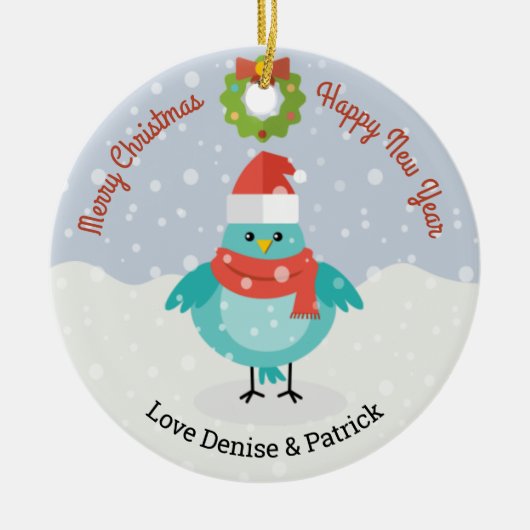 雪の冬の鳥クリスマスセラミックオーナメント セラミックオーナメント (正面)