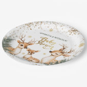 雪の冬の鹿の赤ちゃんシャワー ペーパープレート (アングル)