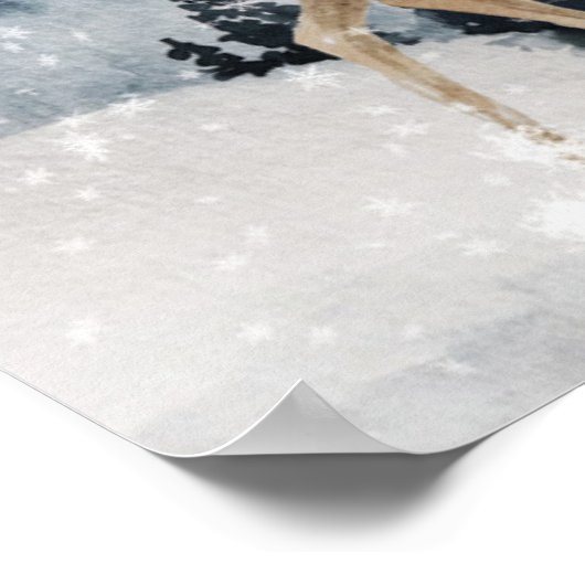 雪の冬の鹿 ポスター (角)