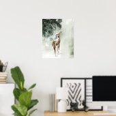 雪の冬の鹿 ポスター (ホームオフィス)