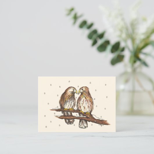 雪の冬を見るアカタカ 名刺 (スタンド正面)