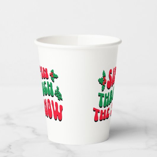 雪の冬を通してクリスマスのサイピンおもしろいス 紙コップ (左)