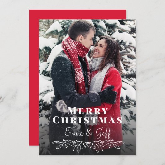雪の冬メリークリスマスホリデーフォト シーズンカード (正面/裏面)