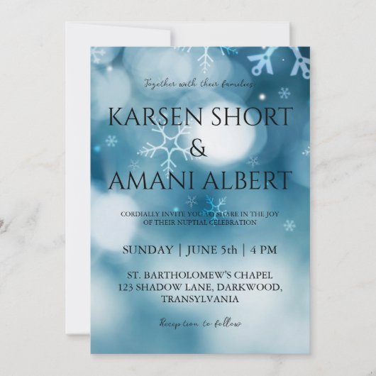雪の冬ワンダーランド結婚式招待状 招待状 (正面)