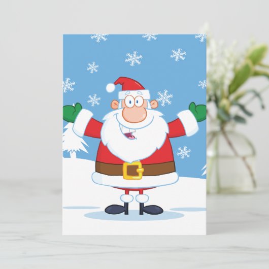 雪の冬景色の中のサンタクロース 招待状 (スタンド正面)
